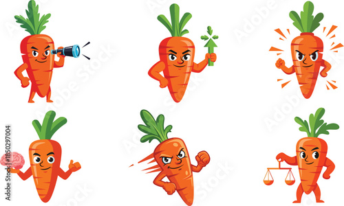 carrot mascot character collection flat food vector