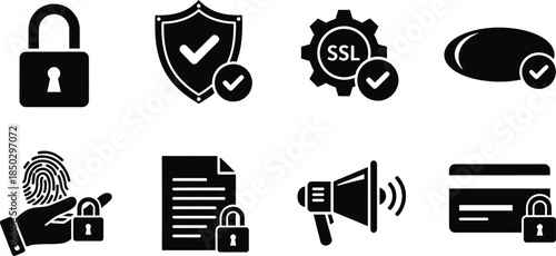 Security and protection icons for online safety and data privacy