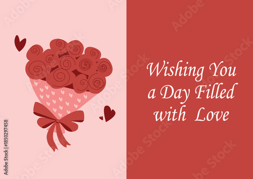 Love Message Card Design with Floral Bouquet Illustration