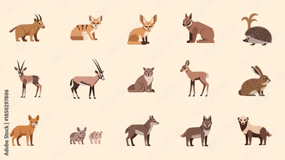 Fototapeta premium Diverse Collection of Desert Animals and Wildlife Species.