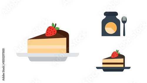 Delicious Strawberry Cheesecake Slice and Jar with Fork.