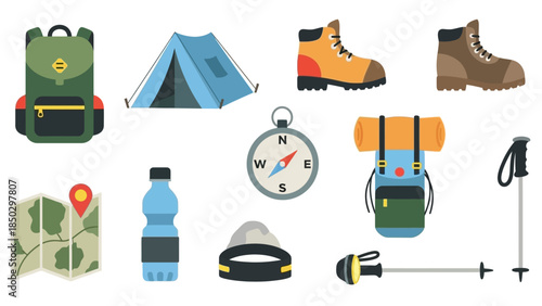 Essential Hiking and Camping Gear Collection for Outdoor Adventures.