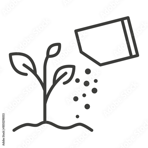 Adding fertilizer to the soil icon. Growing seedlings. Plant growth line symbol.