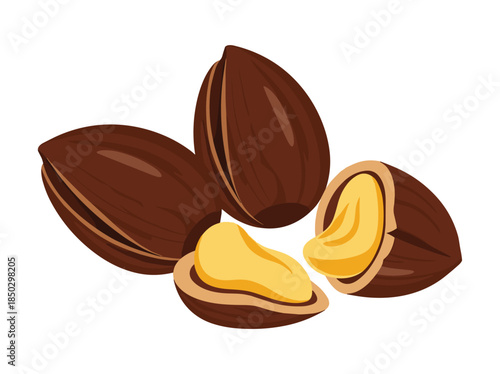 Almonds cracked open revealing nut inside