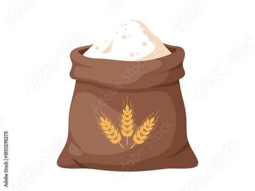 Brown sack of flour with wheat ears