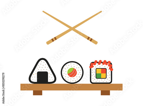 Sushi and Chopsticks on Table