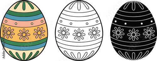 Easter eggs silhouette & Outline and illustration set isolated on transparent background