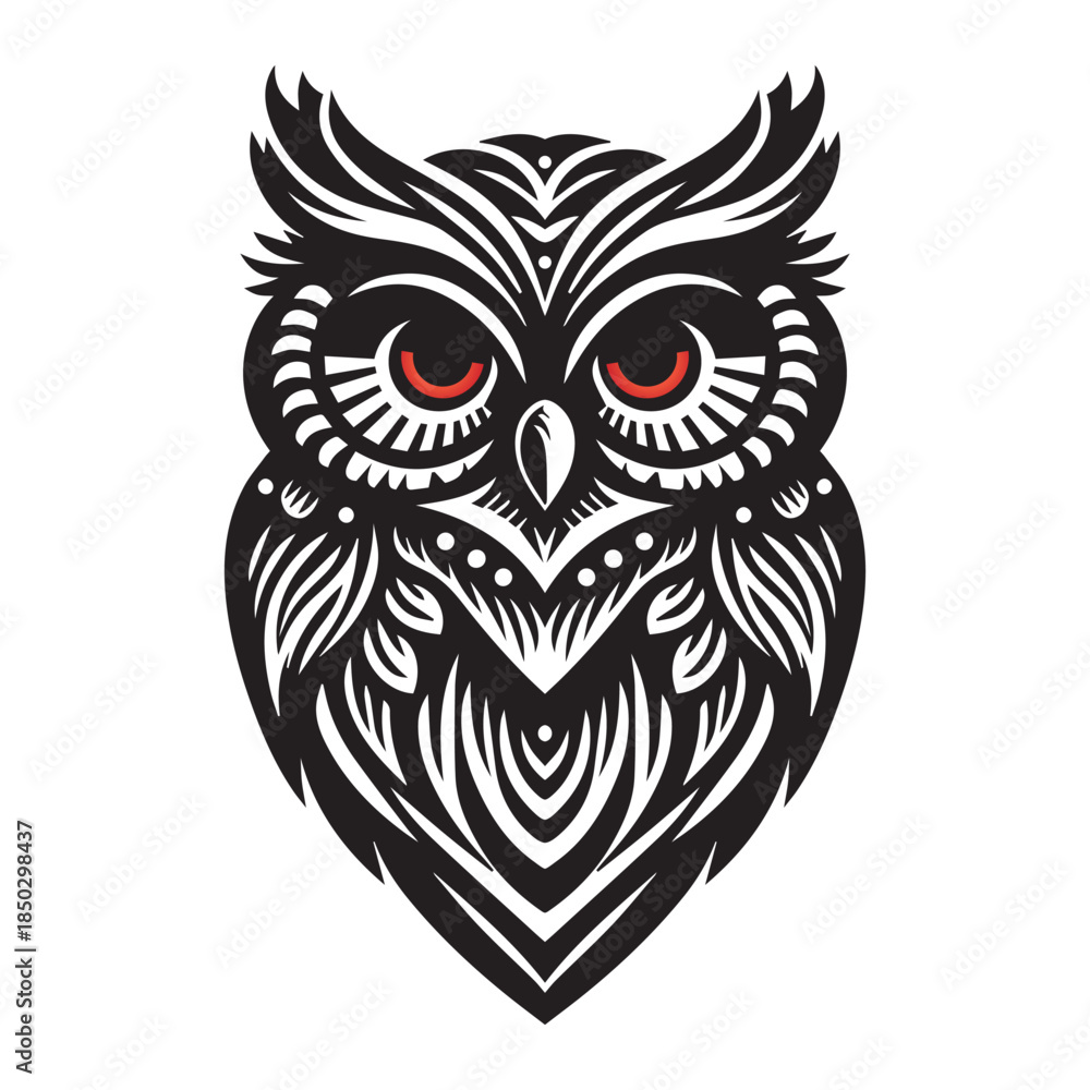 Fototapeta premium Mystical Owl Silhouette Vector | Monochrome Bird Illustration