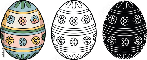 Easter eggs silhouette & Outline and illustration set isolated on transparent background