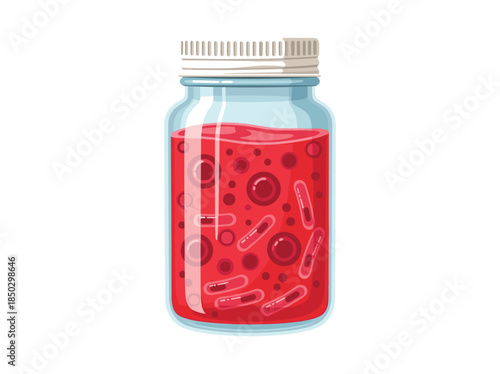 Glass Jar with Red Liquid and Bacteria