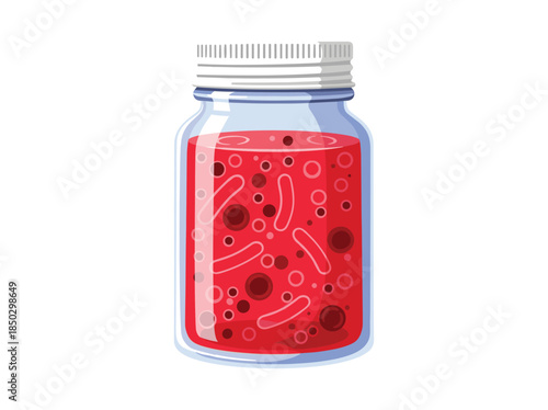 Bacteria in jar with red liquid
