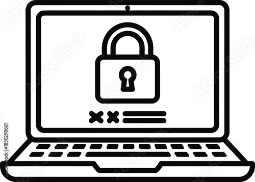 Laptop with a padlock on screen indicating secure password protection
