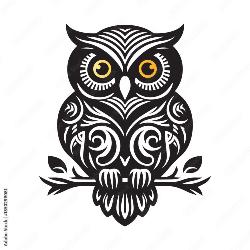 Fototapeta premium Geometric Owl Silhouette Vector | Abstract Black & White Art