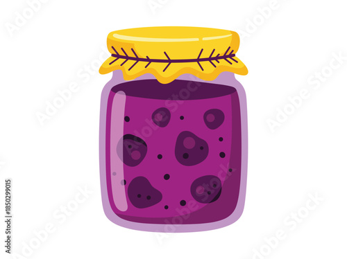 Purple jam in a jar with a yellow lid