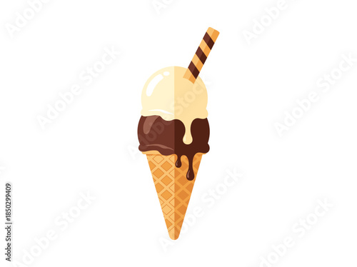 Chocolate Ice Cream Cone Illustration