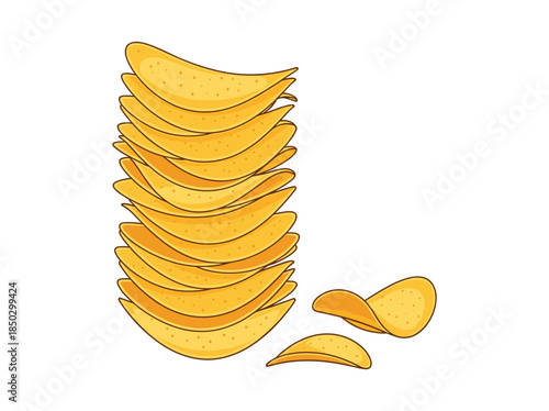 Stack of potato chips and single chips