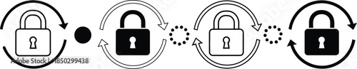 Encryption process flowchart with lock icons