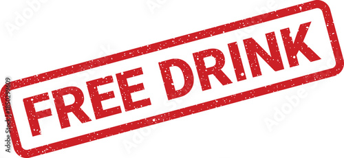 Rectangular vintage style rubber stamp with textured effect displaying FREE DRINK for promotional offers