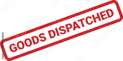 Red distressed rectangular rubber stamp with the text GOODS DISPATCHED indicating shipping status or order fulfillment