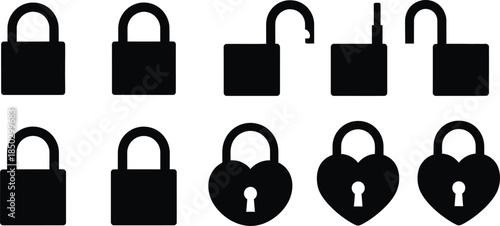 Collection of various locks and padlocks in black silhouette