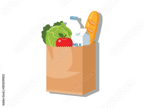 Grocery Bag with Fresh Produce and Dairy