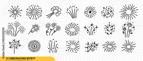 Doodle Сonfetti Firecracker Isolated Icon Kit. Hand Drawn Celebrate Firework Element Bundle in Transparent Background. Line Vector Png Element Set