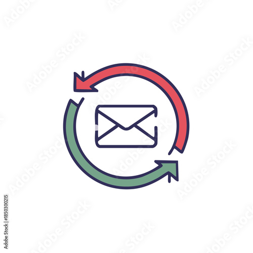 Envelope icon encircled by looping arrows symbolizing email updates and communication flow.