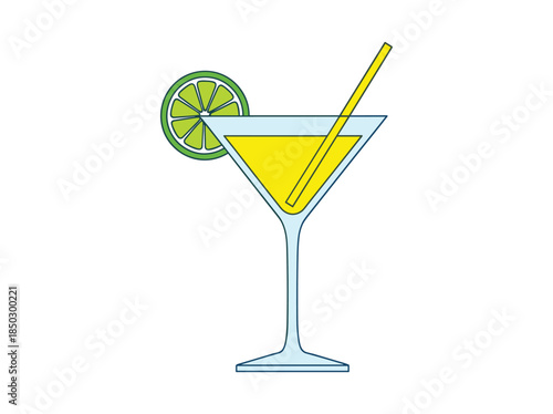 Yellow cocktail with lime and straw