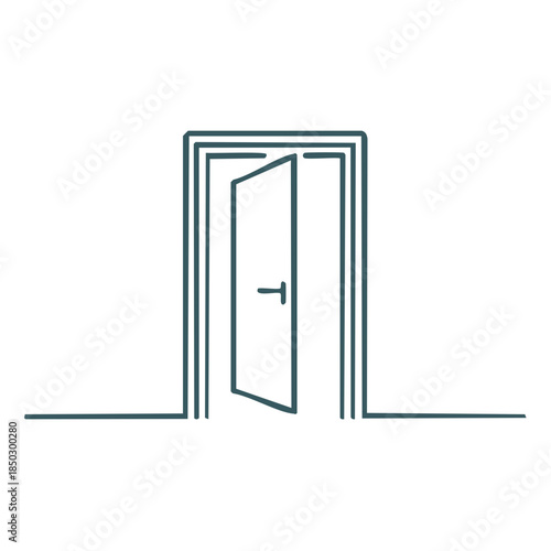 Minimalist open door line art design for architecture and interior home design illustration