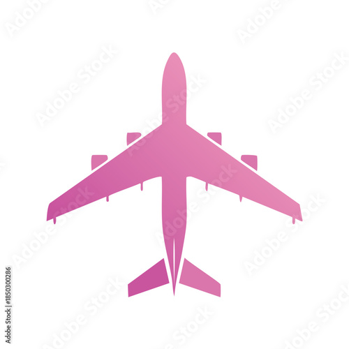 Aerial View of Pink Passenger Airplane Flying in the Sky, Aviation Transportation, Air Travel Concept, Isolated on White