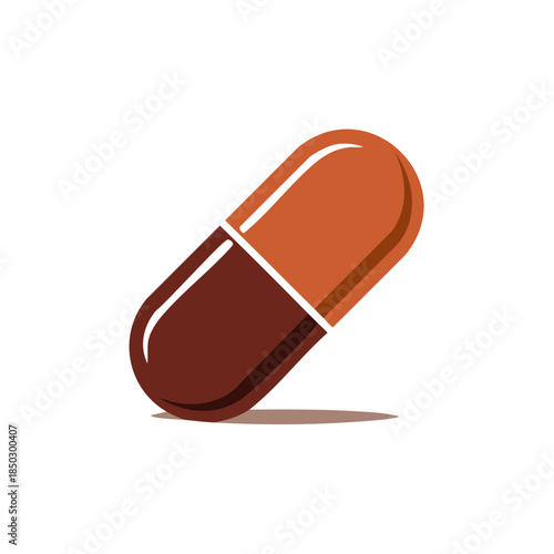 Capsule Pill in Brown and Orange - Medication Concept Vector Illustration