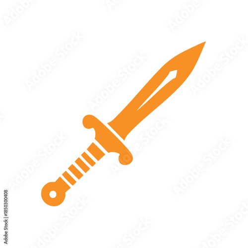 Single Orange Ancient Sword Vector Isolated on White Backdrop Illustrates Combat Weaponry and Medieval Armory Equipment. Clean simple war icon.