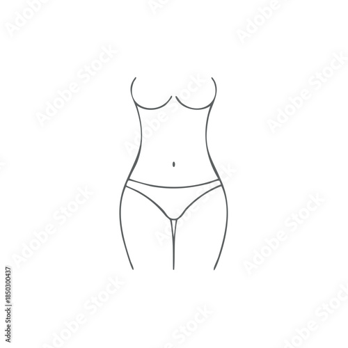 Outline Illustration of a Woman's Torso, Showing Breasts, Stomach, Hips, and Thighs on White