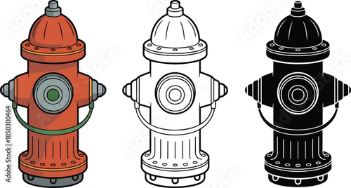 Fire hydrant silhouette & Outline and illustration set isolated on transparent background