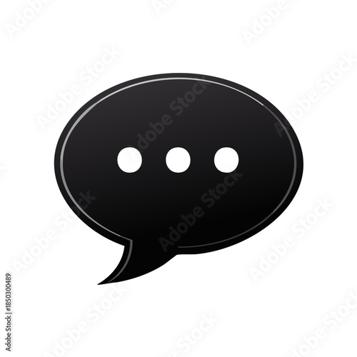 Black speech bubble graphic with ellipsis indicating message communication online, speech concept.
