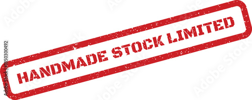 Red grunge effect stamp with HANDMADE STOCK LIMITED text indicating scarcity of craft items