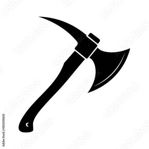 Black Silhouetted Fireman's Pick Axe on White, Tool, Flat, Minimalist Design, Emergency Equipment