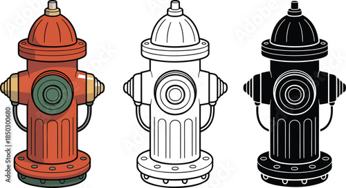 Fire hydrant silhouette & Outline and illustration set isolated on transparent background