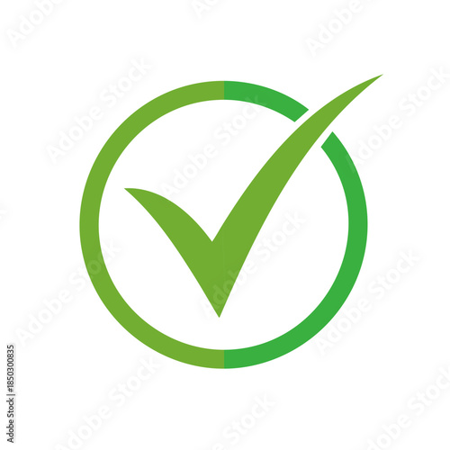 Green check mark icon inside circle symbol. Vector illustration of approval, success, acceptance, and positive confirmation