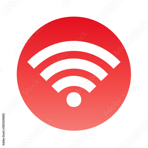 Red Circle with Wi-Fi Symbol. Wireless Connectivity Concept for Communication and Internet Access. Network Signal