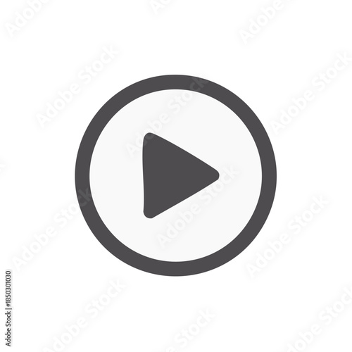 Rounded Play Button Graphic Illustration: Dark Gray Arrow Within Circle on White Background
