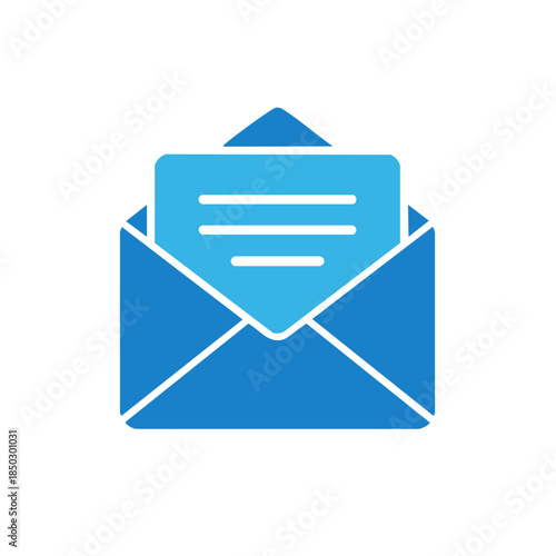 Envelope icon flat design with document inside for email or communication