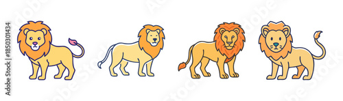 Cartoon Lion Illustrations in Various Poses and Expressions