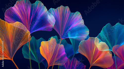 Wallpaper Mural Colorful translucent flowers glowing in soft light against a dreamy blue background. Torontodigital.ca
