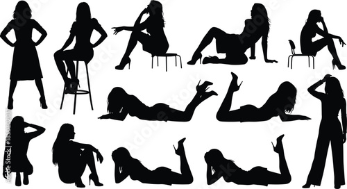 Silhouette collection of professional drummers performing on drum kits, musicians playing percussion instruments, musical band performance, artistic vector set, isolated.