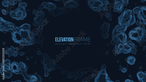 Abstract contour mountain elevation landscape map. Abstract minimal relief topographic map. Terrain contour vector grid with a central place for text.