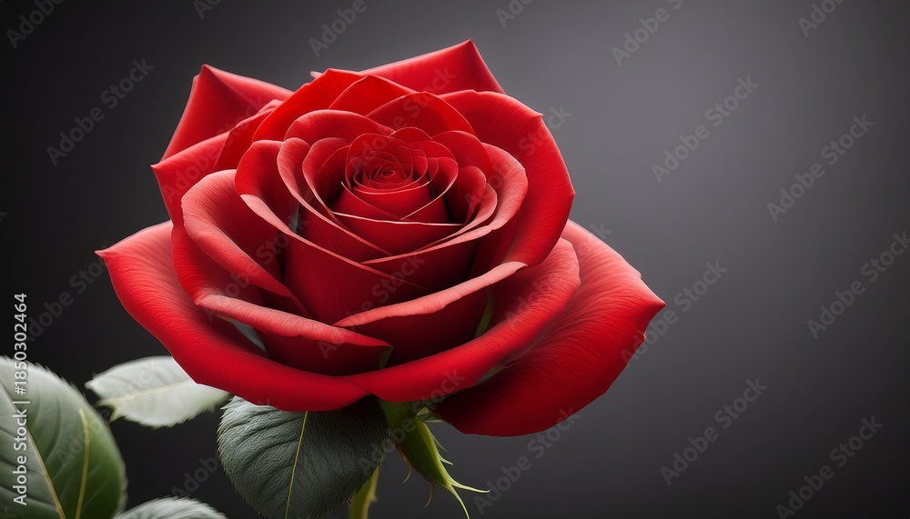 Naklejka premium Single Red Rose Flower Stem Closeup Photography