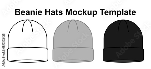Beanie Hats Mockup Template Knit Cap Vector Illustration Set Beanies Fashion Flat Illustration Template Streetwear Beanies Vector MockupHead Toque Hat