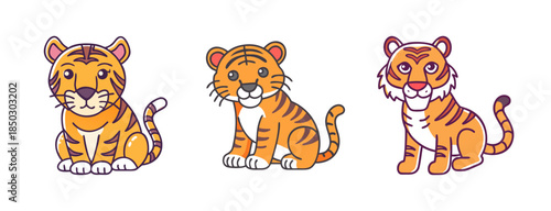 Adorable Cartoon Tiger Cubs Playful Illustrations of Orange and White Felines