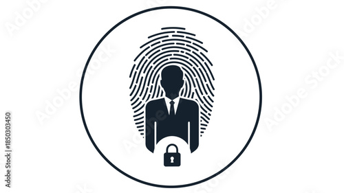Secure identity protection concept a fingerprint silhouette with a person and padlock